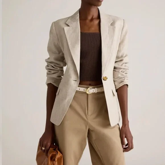 NWT QUINCE 100% European Linen Structured Blazer Jacket Flax Small - Picture 7 of 12